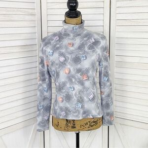 St. John Sport Y2K Jewel Print High‎ Neck Pullover Shirt Gray Multi Small